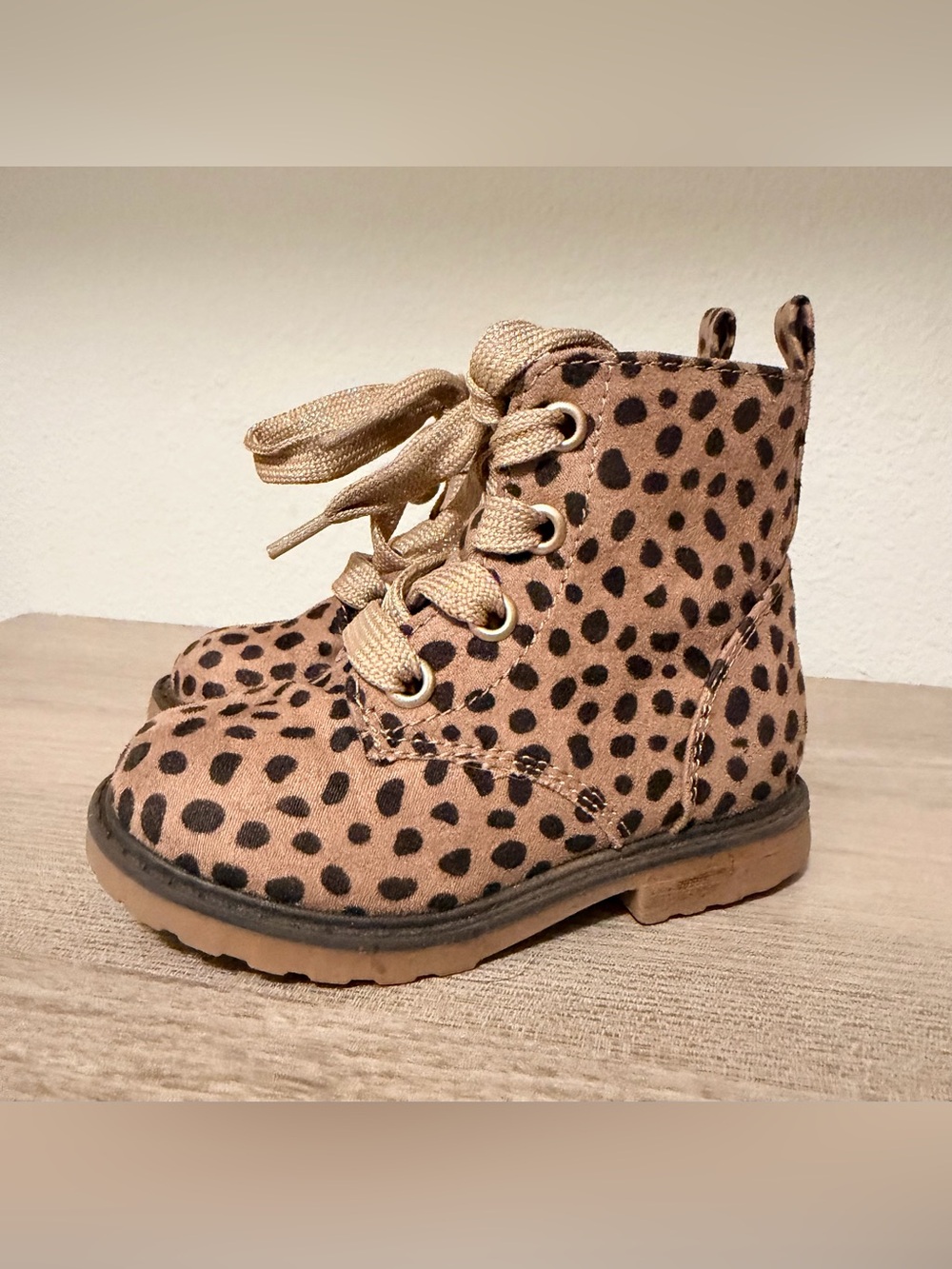 Cat & Jack Kids Leopard Spot Lace-Up Ankle Boots - Tan & Black